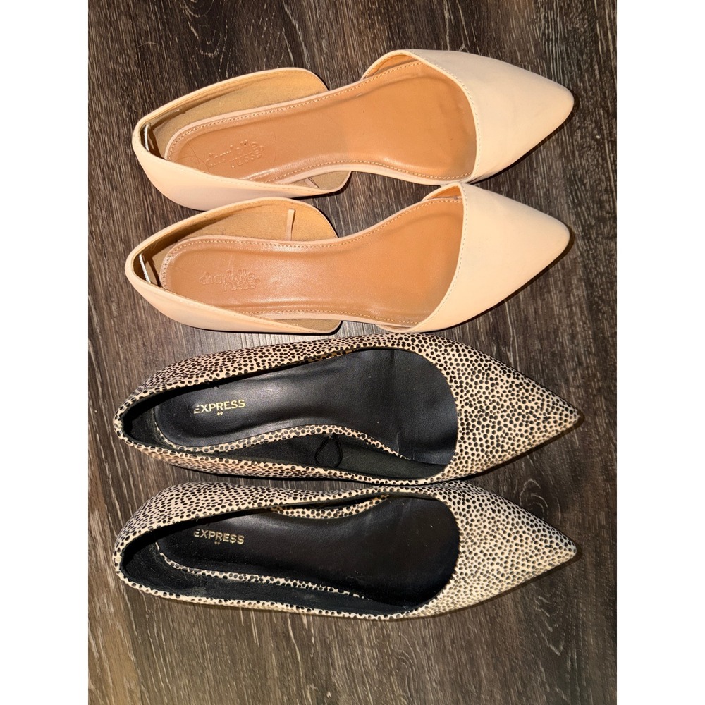 Charlotte Russe Express Pointed Toe Flats Nude‎ Peach Leopard Print Size 10